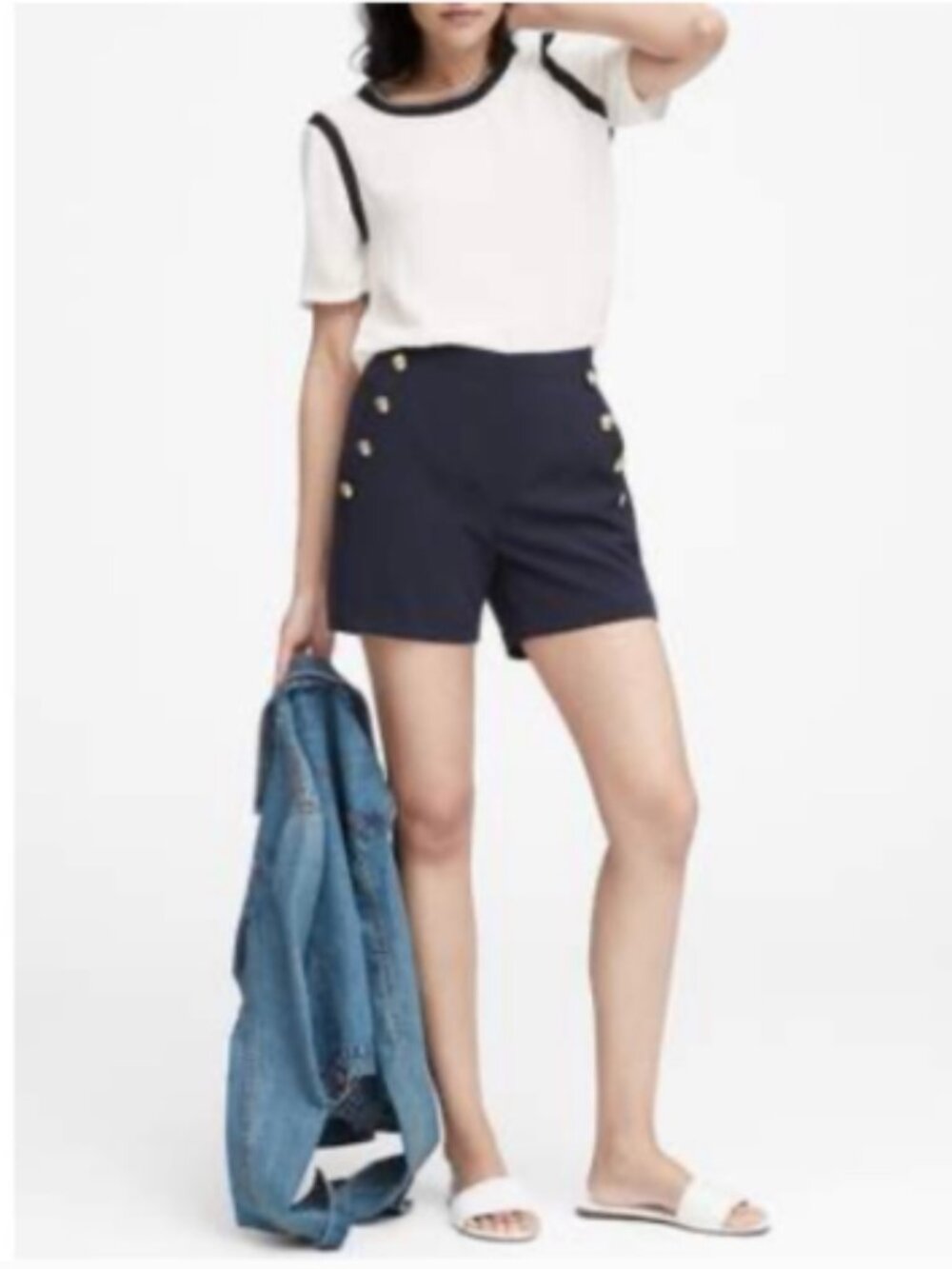 Banana Republic Black Shorts 5" Dressy Gold Buttons High Waist Size 2